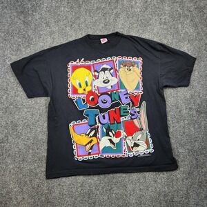 Vintage Looney Tunes Shirt Mens XL Black Tweety Taz Bugs Graphic 90s Cartoon